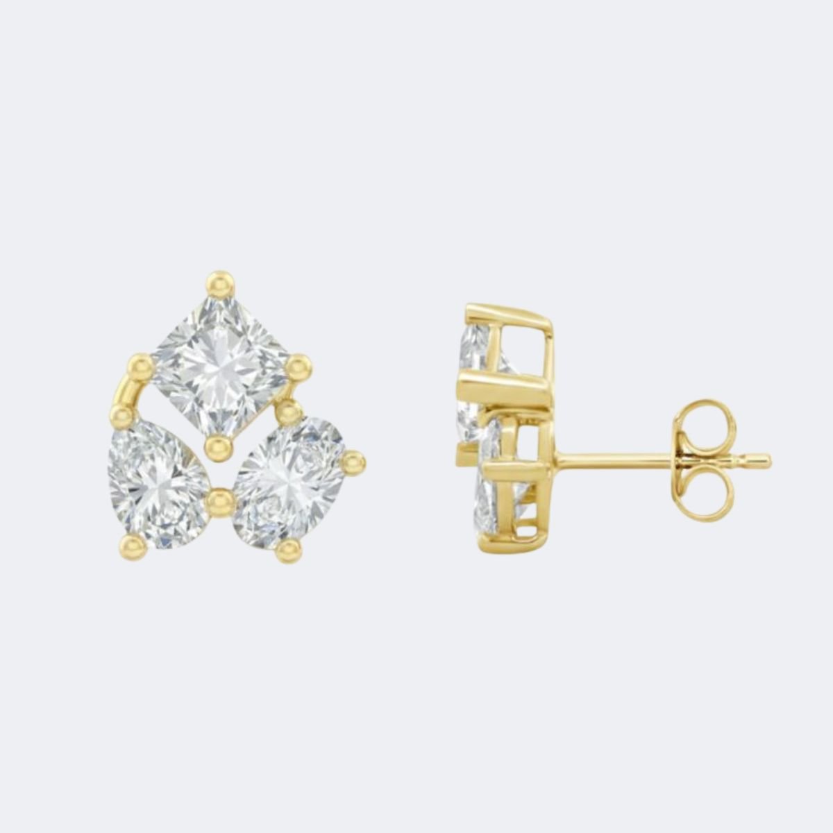 2.00CTW Princess-Pear Oval Prong Multi Three Stone Stud
