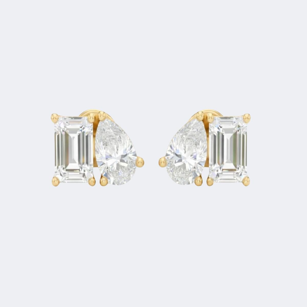 2.00CTW Emerald-Pear Prong Toi et Moi Stud
