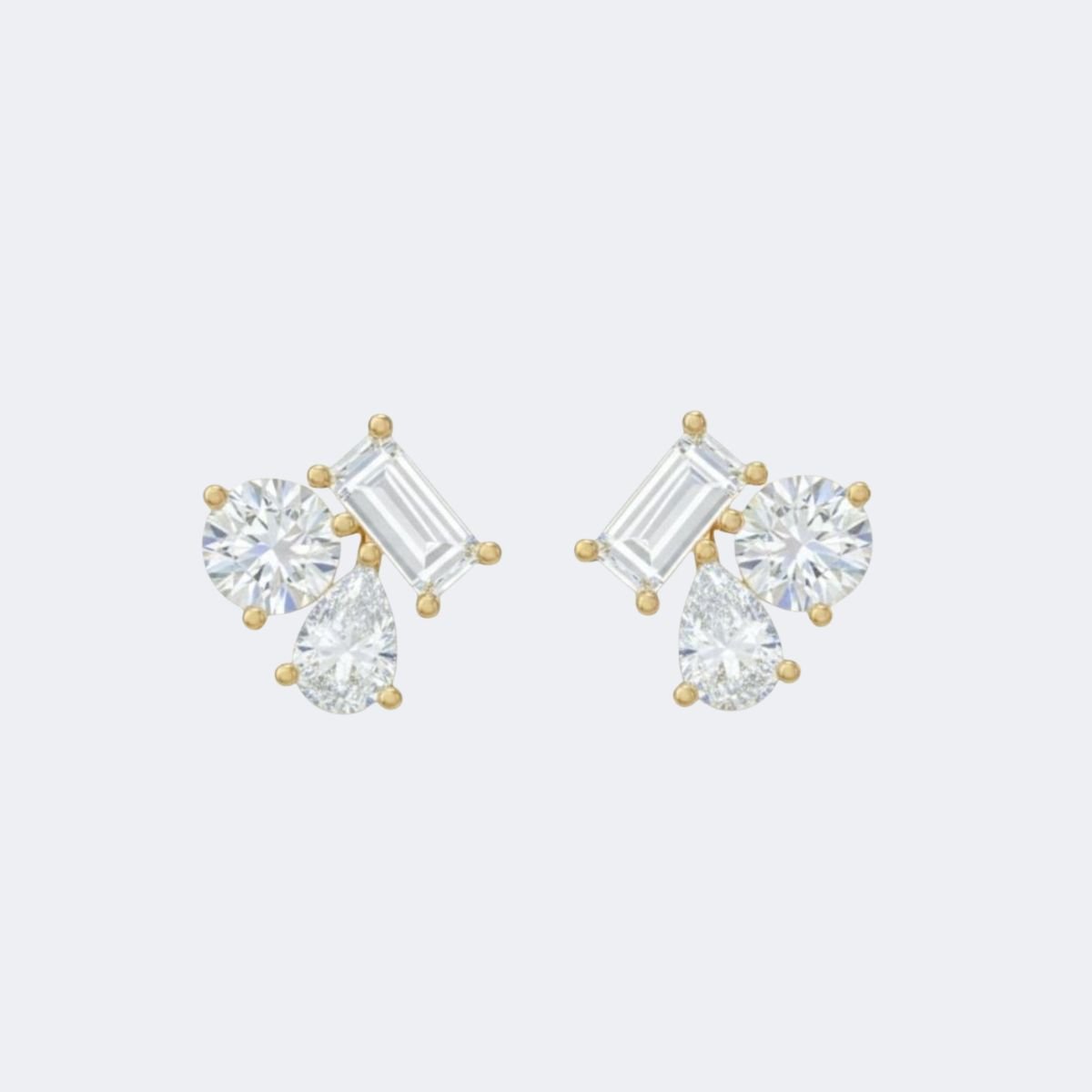 1.50CTW Baguette, Round, Pear Shape Prong Three Stone Multi Stud