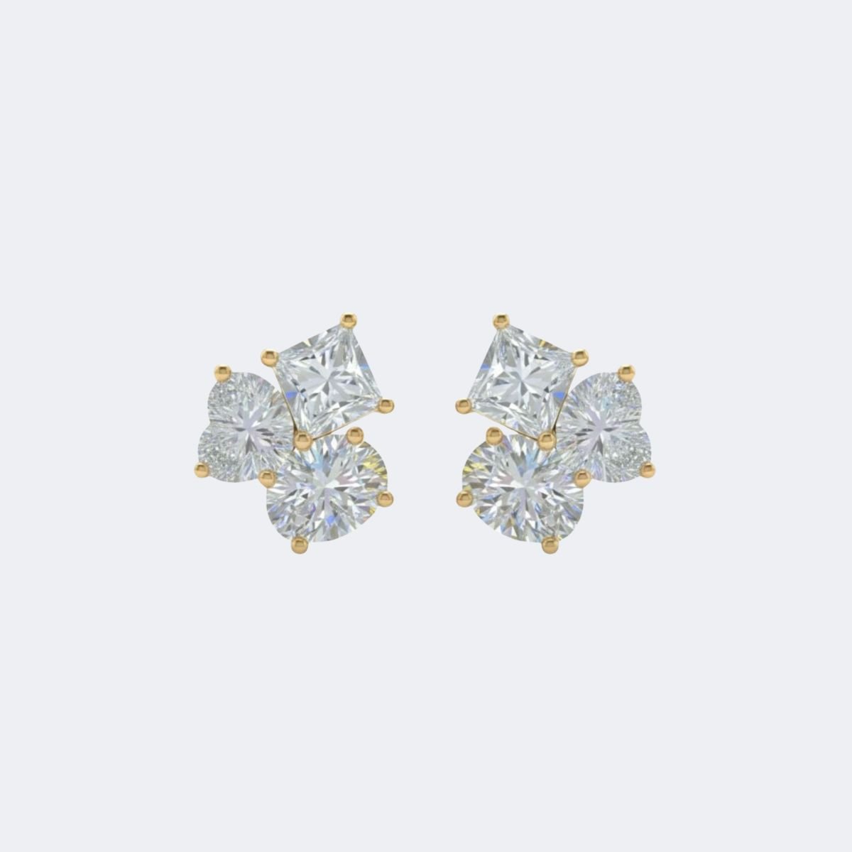 3.00CTW Oval, Princess, Heart Shape Prong Multi-Stone Three Stone Stud