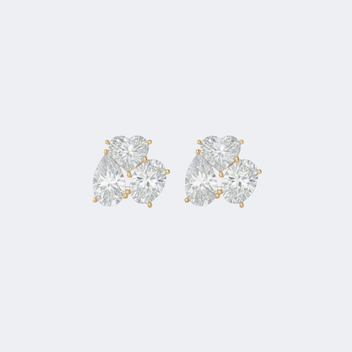 3.00CTW Heart-Pear Oval Prong Three Stone Multi Stud