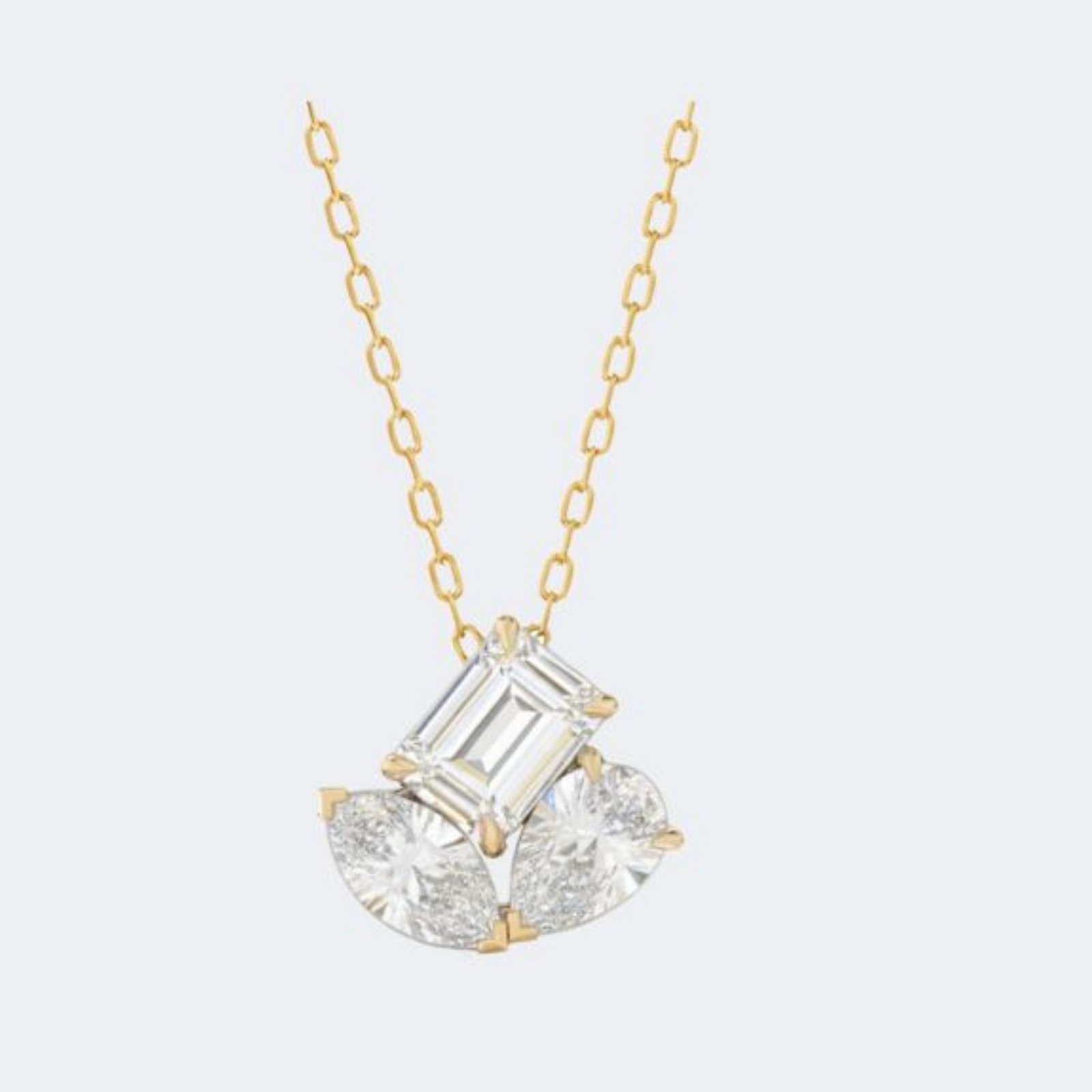 1.00CTW Emerald , Marquise & Pear Pendant Necklace -trilogy pendant