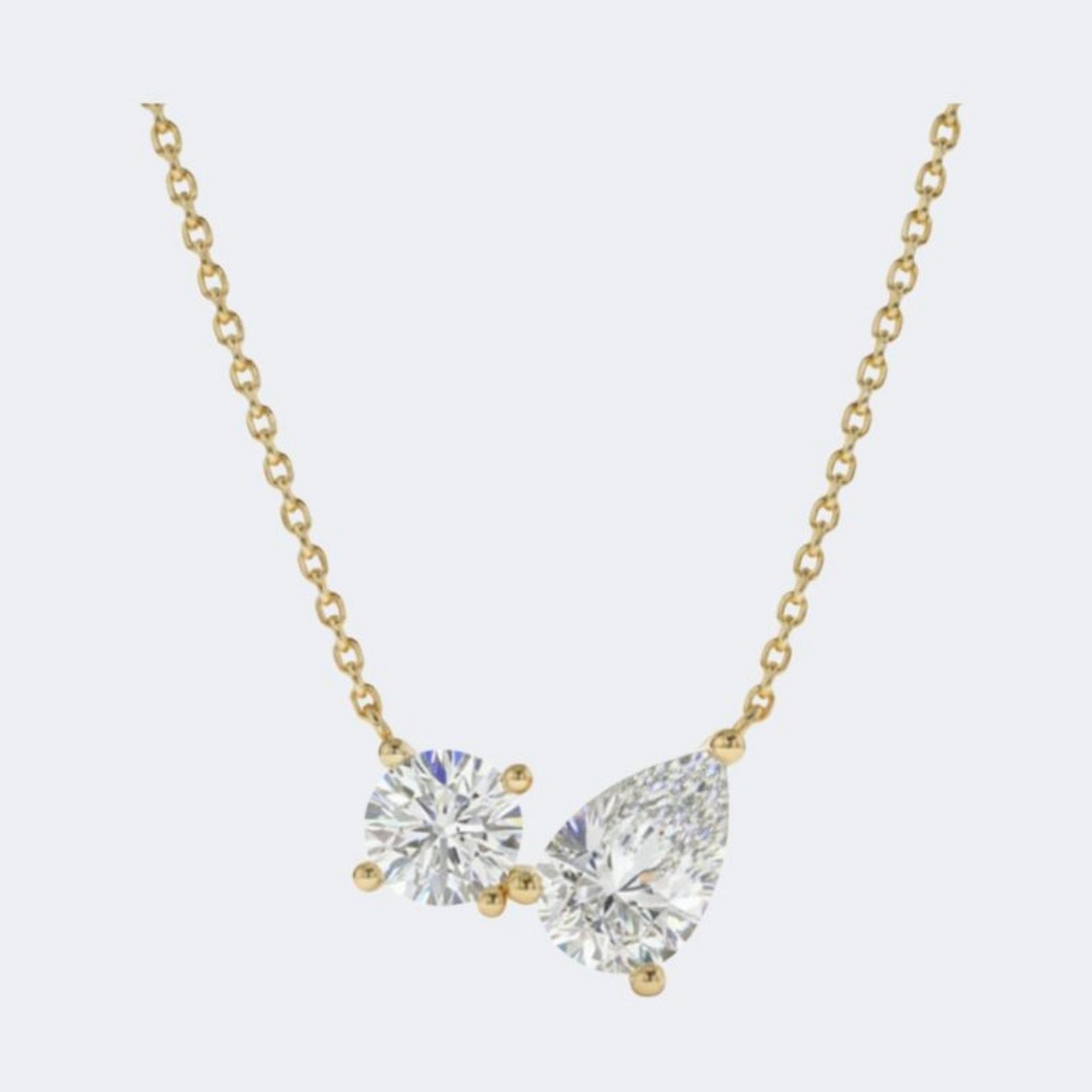 3.00CTW Round & Pear Pendant Necklace - Toi et Moi