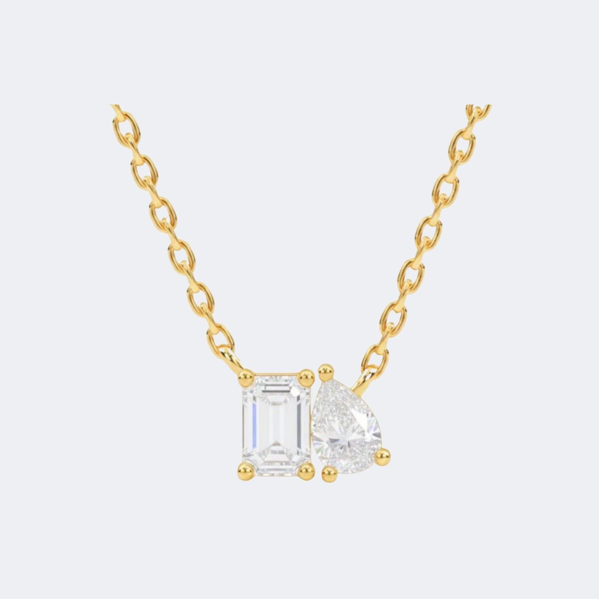 1.35CTW Emerald & Pear Pendant Necklace - Toi et Moi