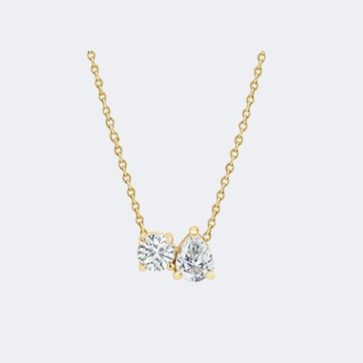 1.00CTW Round & Pear Pendant Necklace - Toi et Moi