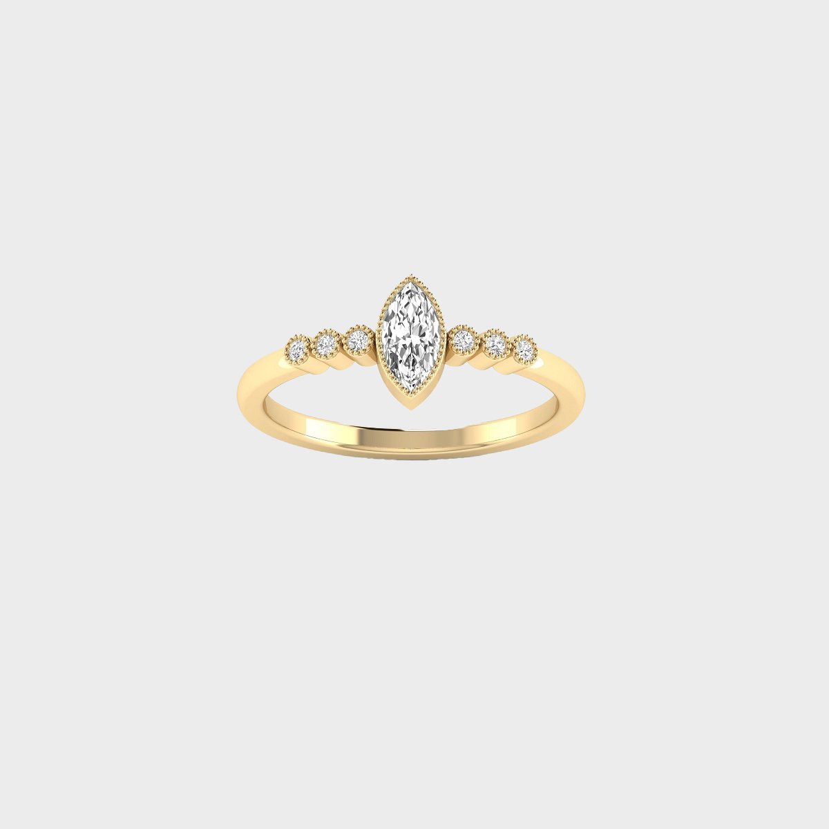 0.40CTW Marquise & Round Bezel Bar Cluster Setting Minimalist Ring