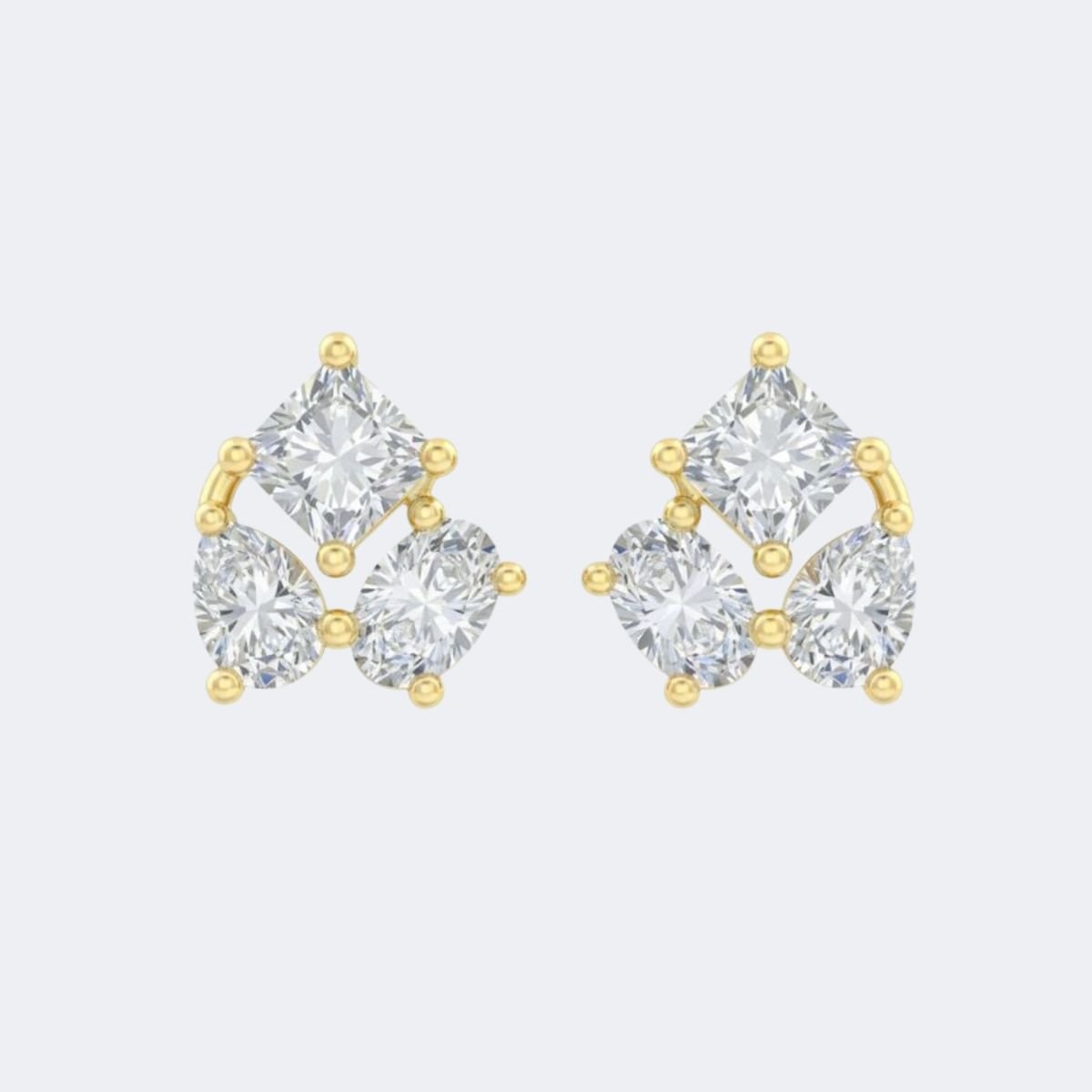 3.00CTW Princess-Pear Oval Prong Multi Three Stone Stud