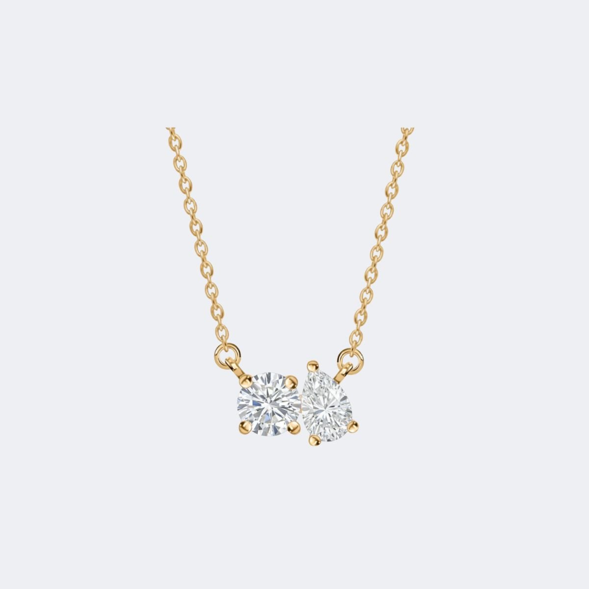 1.00CTW Round & Pear Pendant Necklace - Toi et Moi