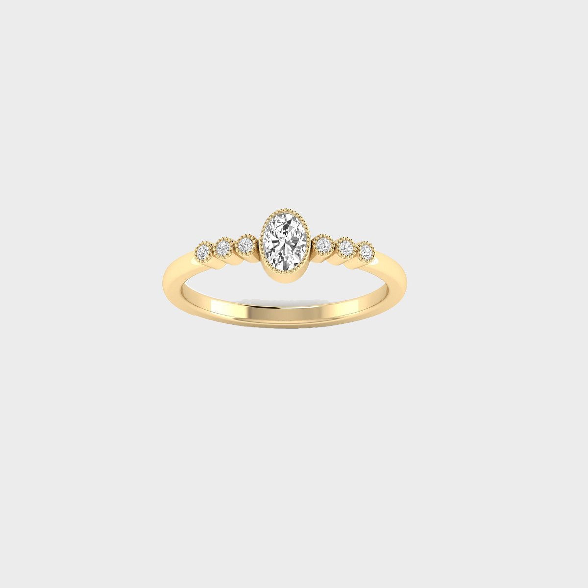 0.35CTW Ovel & Round Graduated Bezel Setting Minimalist Ring