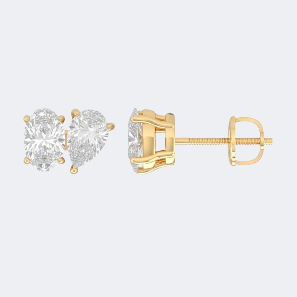 3.00CTW Oval-Pear Prong Toi et Moi Stud