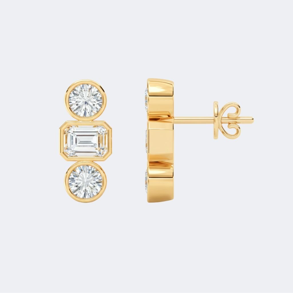 2.00CTW Round/Emerald Bezel Drop Stud