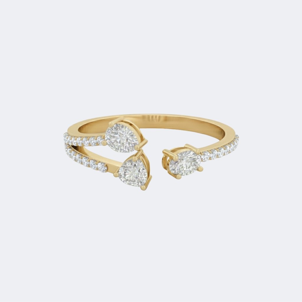 0.85CTW Pear & Oval Pave Cluster Open Cuff Setting Minimalist Ring