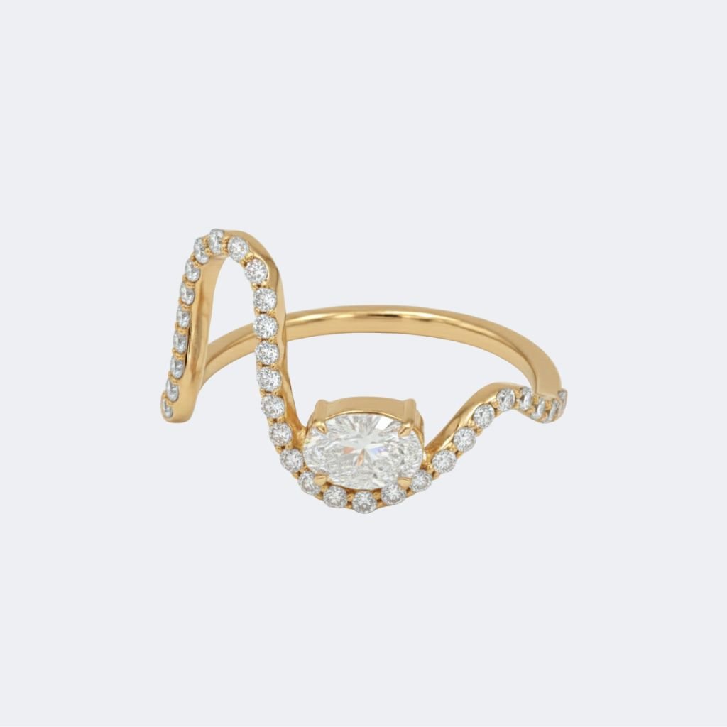 0.85CTW Oval & Round Pave Wave Bypass Setting Minimalist Ring