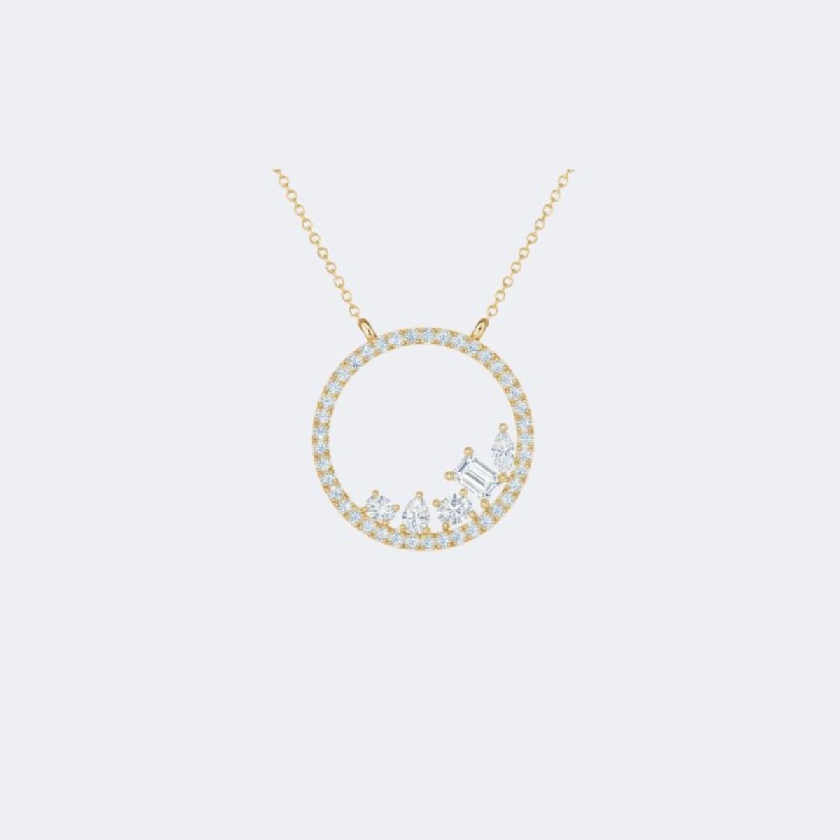 1.55CTW Mixed Shape Pav? Prong Set Cluster Circle Pendant Necklace