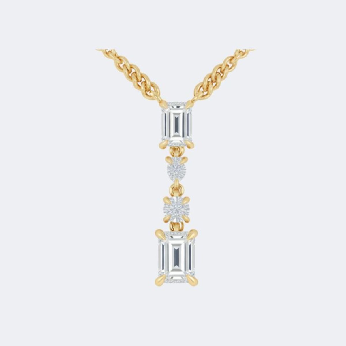 2.00CTW Emerald Round Prong Set Double Drop Pendant Necklace
