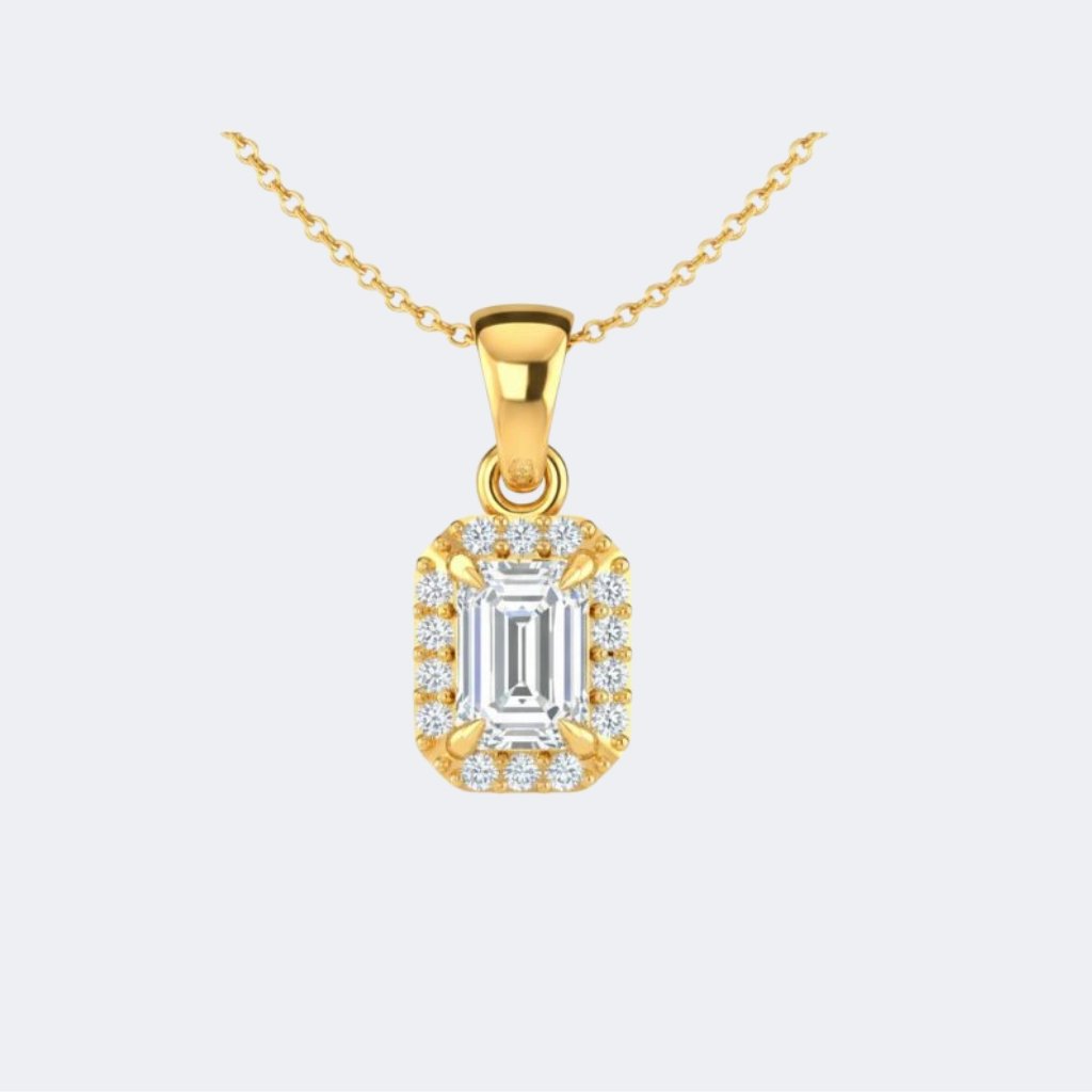 1.20CTW Emerald Cut Halo Set Pendant Necklace