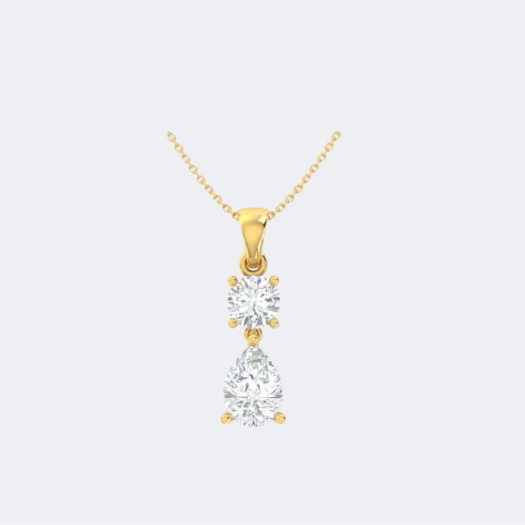 3.30CTW Round Pear Prong Set Two-Stone Drop Pendant Necklace