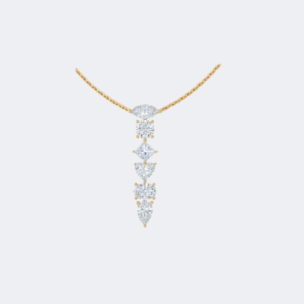 6.00CTW Mixed Shape Prong Set Vertical Drop Pendant Necklace