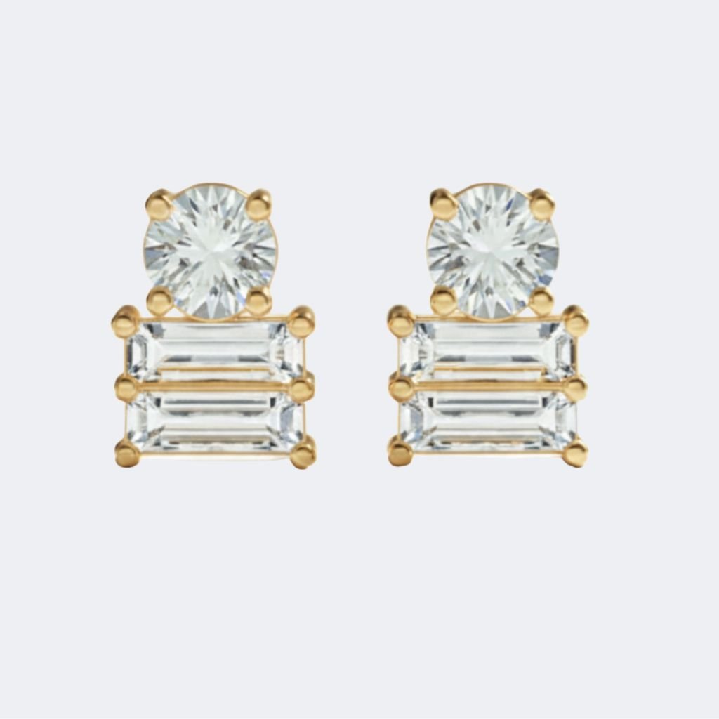 1.20CTW Round/Baguette Prong Linear Stud