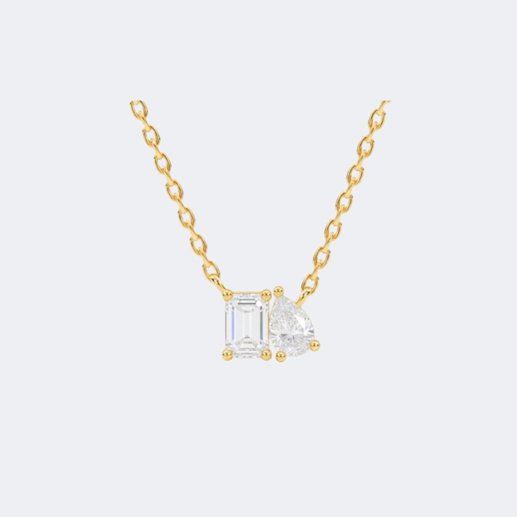 1.00CTW Emerald Pear Prong Set Toi et Moi Pendant Necklace