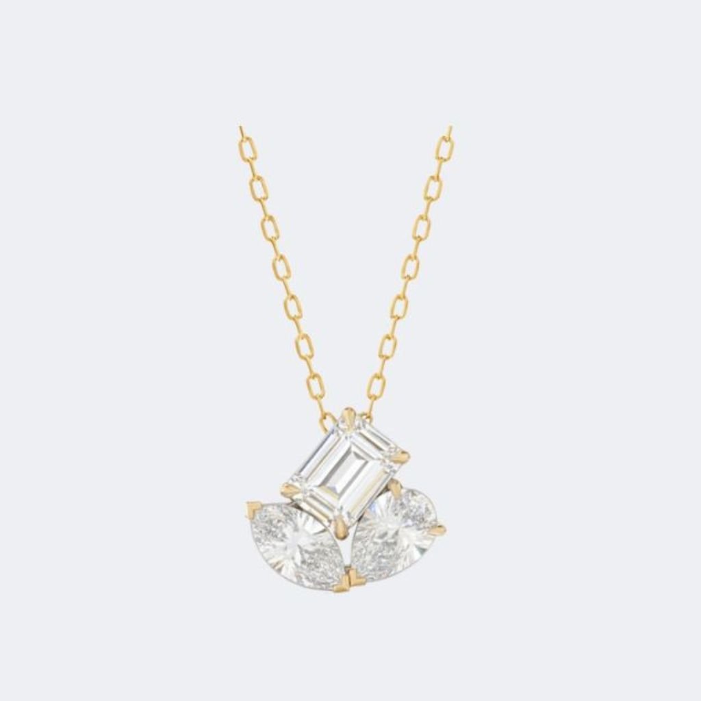 3.00CTW Emerald Marquise Pear Prong Set Mixed Shape trilogy Pendant Necklace