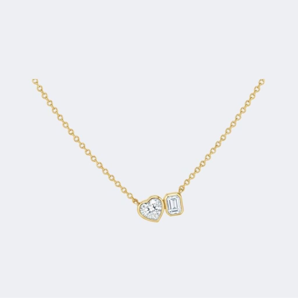 0.36CTW Heart & Emerald Pendant Necklace - Toi et Moi Beze