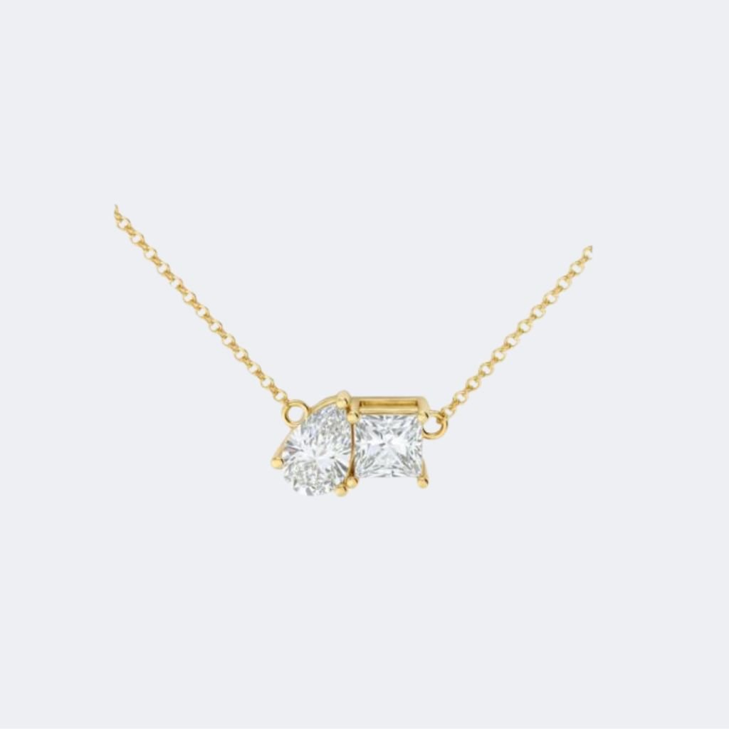 2.00CTW Pear & Princess Pendant Necklace - Toi et Moi
