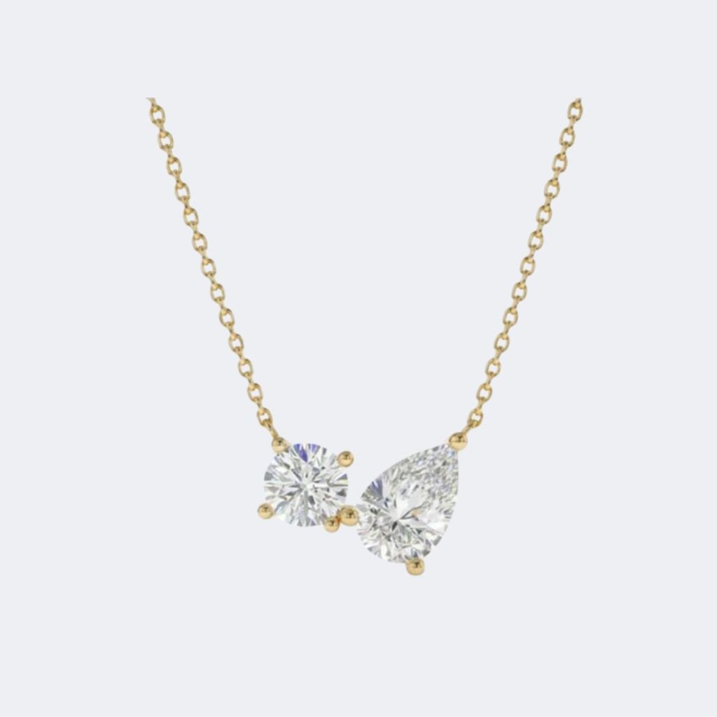 1.00CTW Round & Pear Pendant Necklace - Toi et Moi