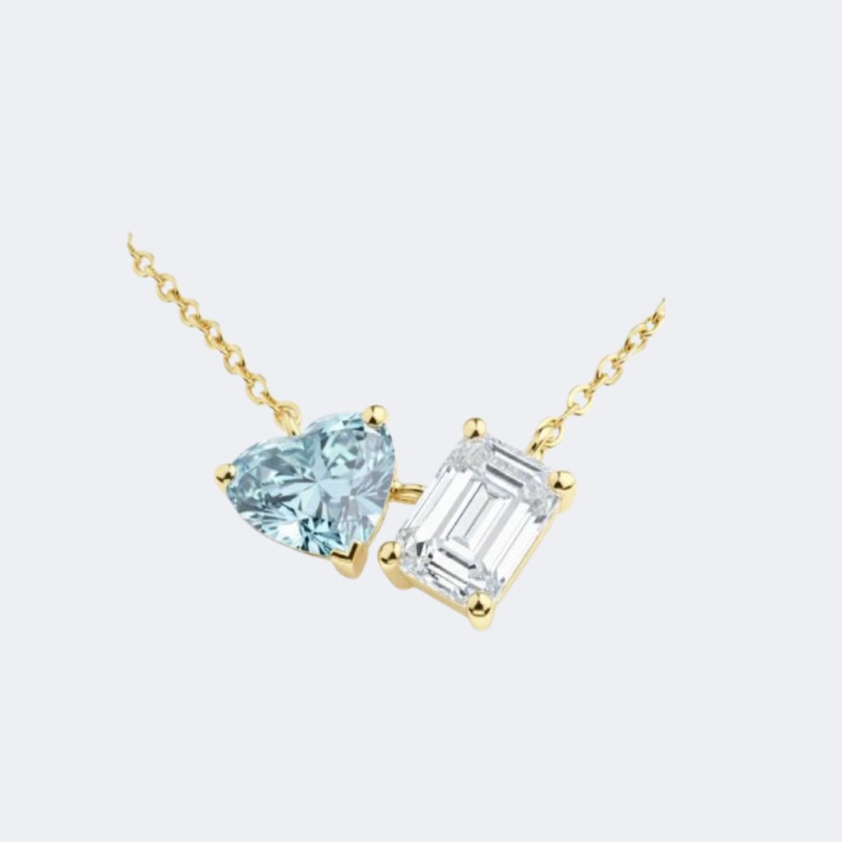 3.00CTW Heart & Emerald Pendant Necklace -  Toi et Moi