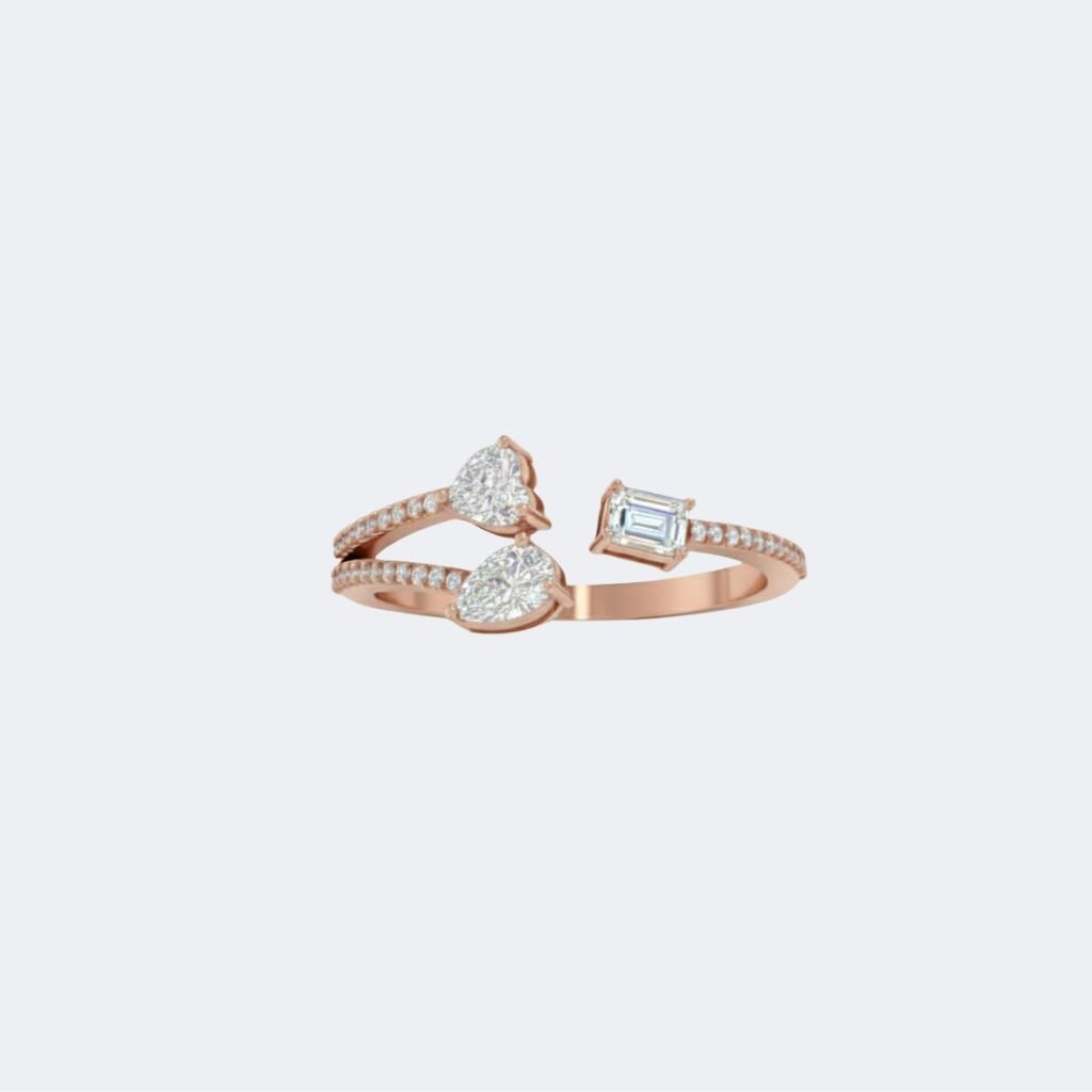 0.50CTW Heart Pear & Emerald Toi et Moi Cluster Band Setting Minimalist Ring