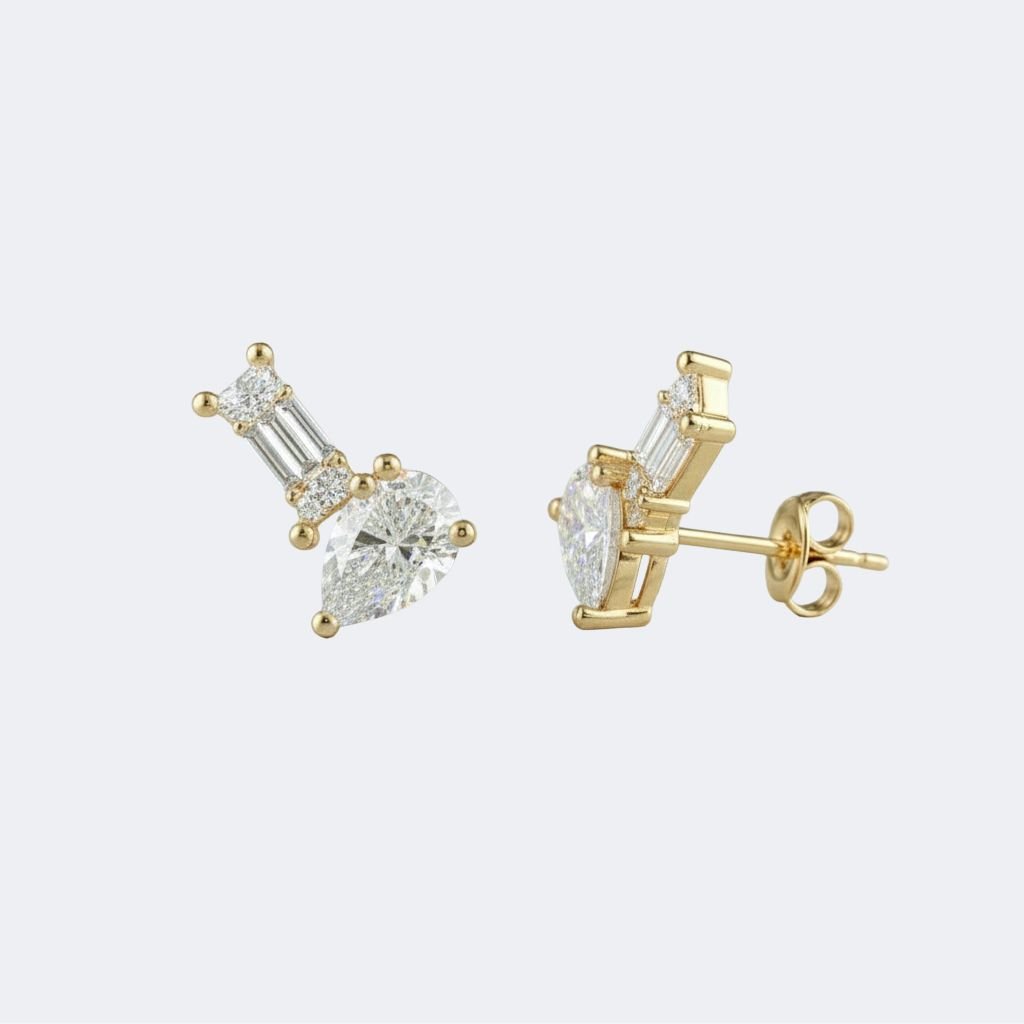 1.40CTW Baguette-Pear Prong Toi et Moi Stud