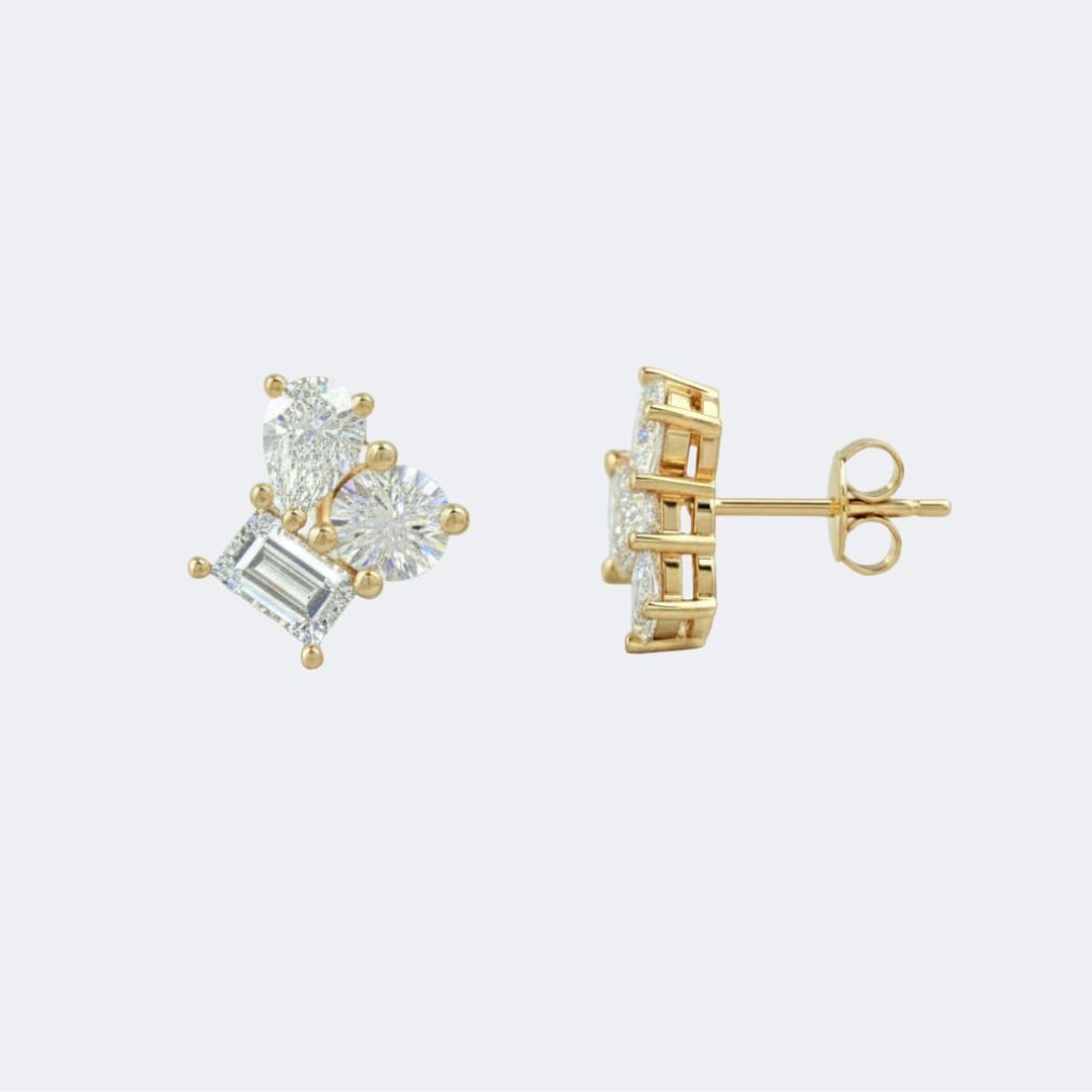 1.50CTW Baguette, Round, Pear Shape Prong Three Stone Multi Stud