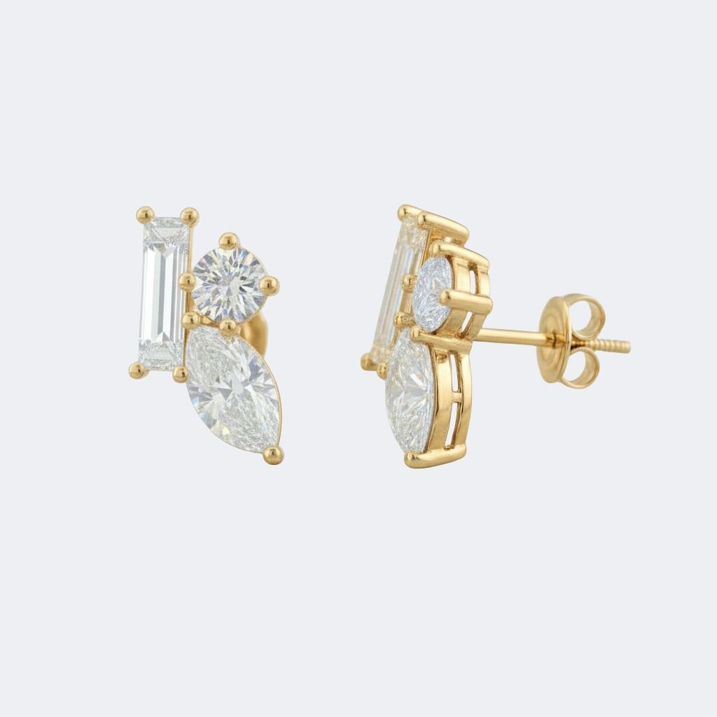 1.50CTW Baguette, Round, Marquise Shape Prong Three Stone Multi Stud