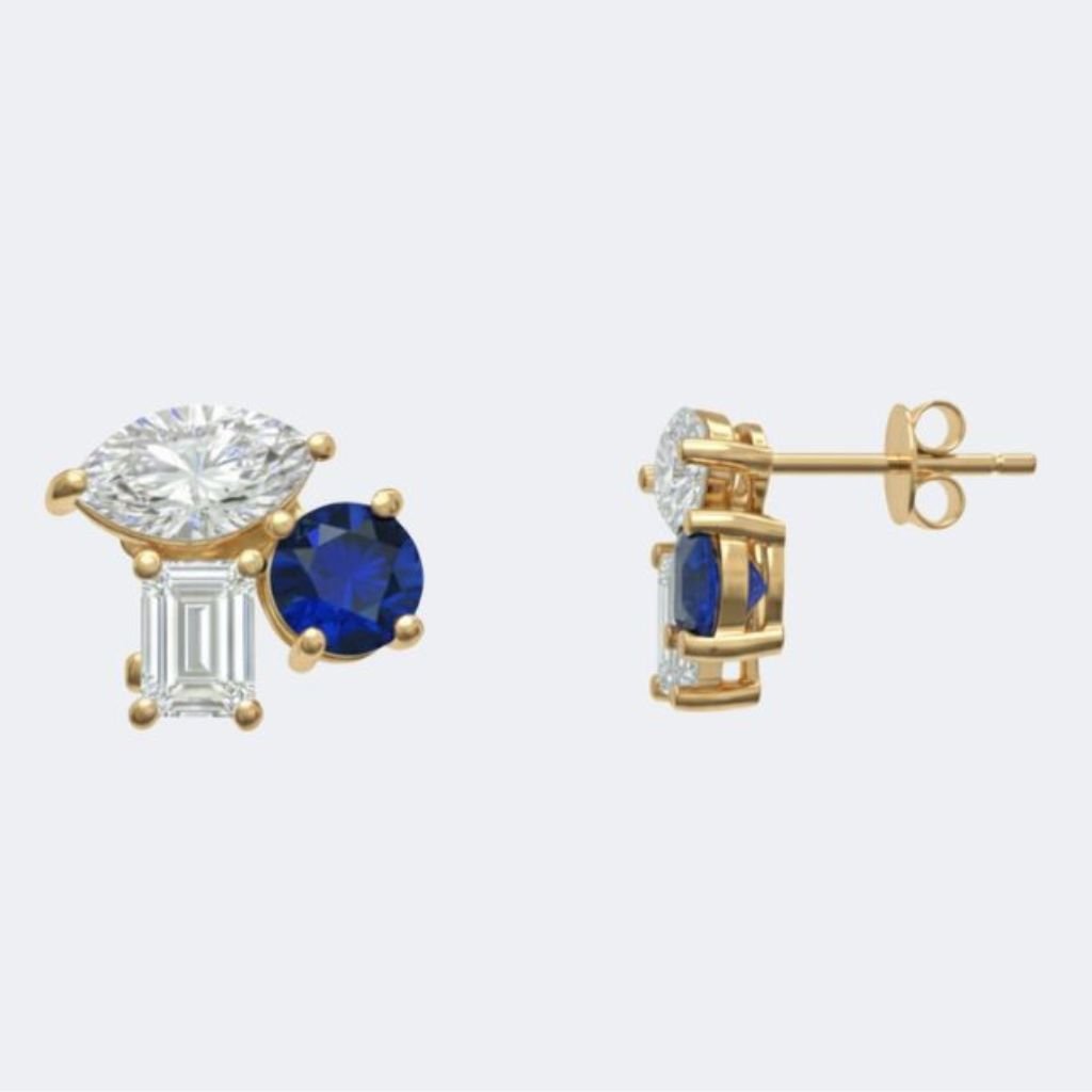 3.00CTW Marquise, Emerald, Round Shape Prong Three-Stone Multi Stud