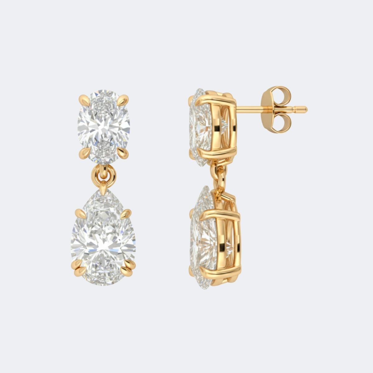 3.00 CTW, Oval and Pear, Prong/Claw Setting, Two-Stone Drop/ Linear Earrings