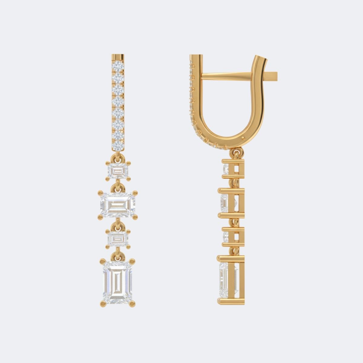 4.45CTW, Emerald Cut/Round, Bezel/Prong/Pav?, Long Linear Drop / Step-Cut Dangle