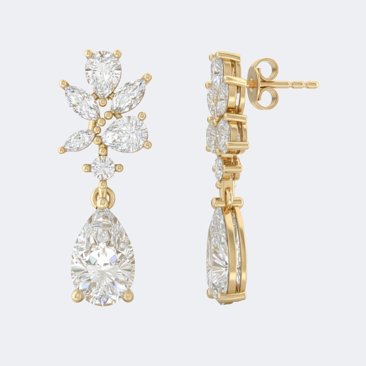 3.15CTW, Pear, Marquise, and Round, Prong/Claw Setting, Vine/Leaf Cluster Drop