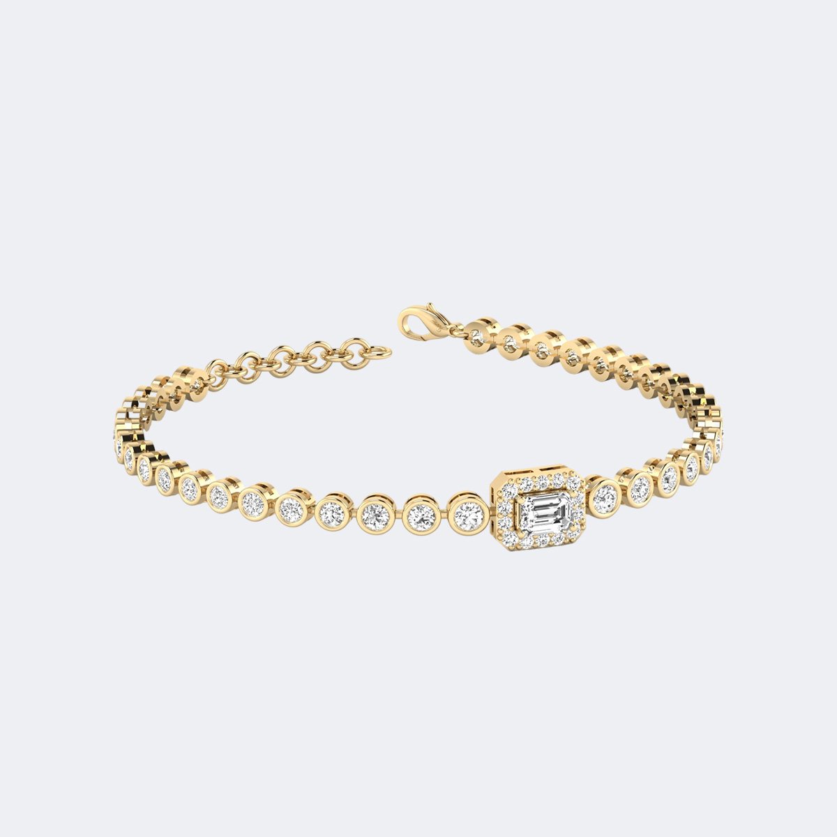 2.500CTW Round Emerald Halo Station Tennis Bracelet