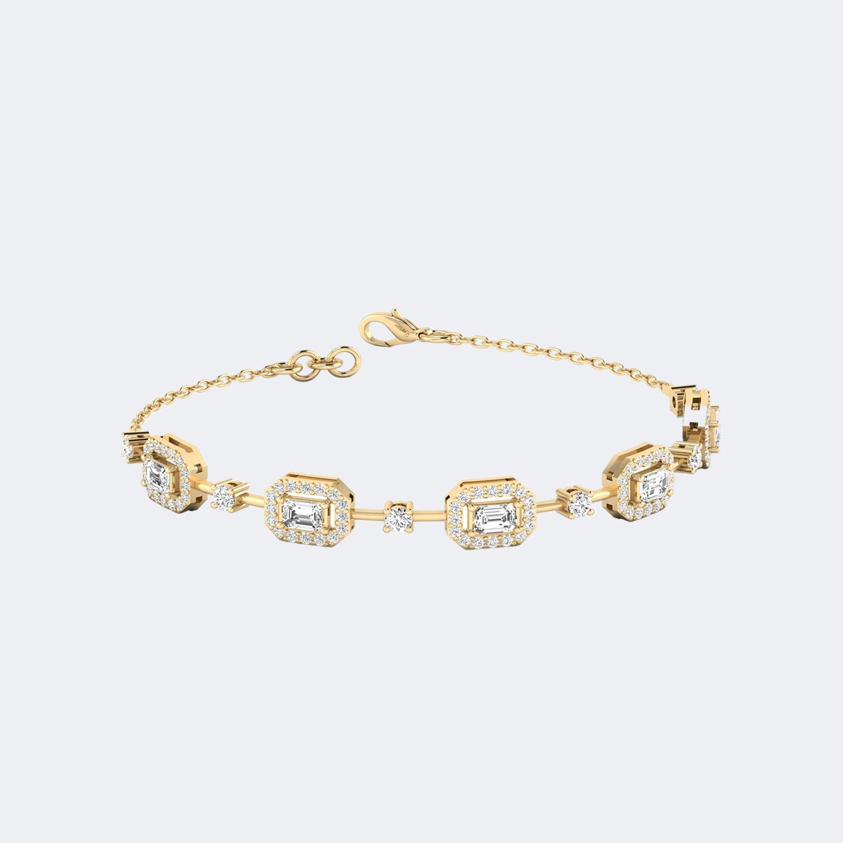 2.036CTW Round, Emerald Halo-Set Diamond Station Bracelet