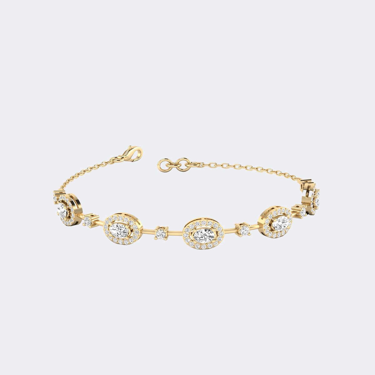 2.00CTW Round Oval Halo-Set Diamond Station Bracelet