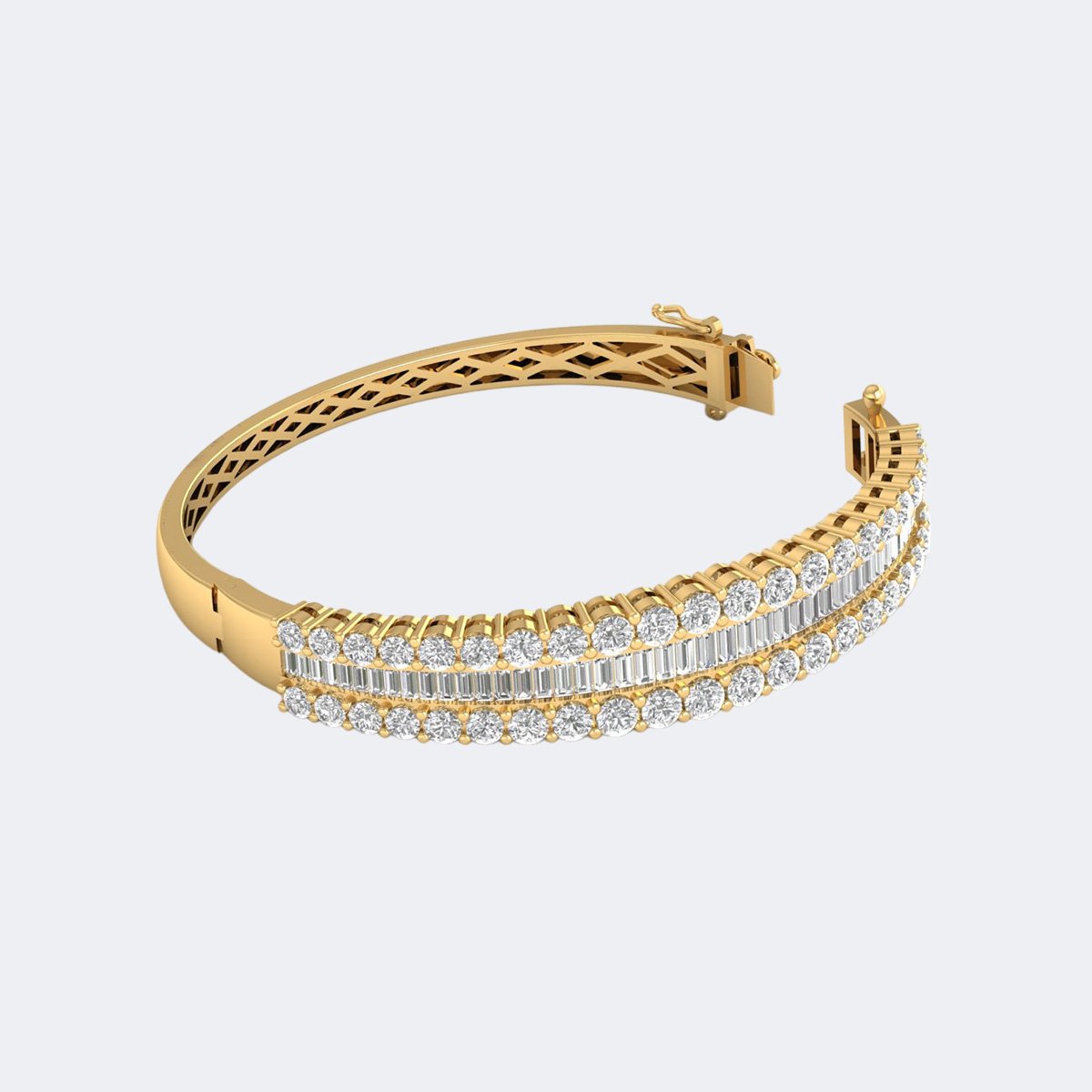 8.632CTW Round , Baguette Channel  Pave Diamond Bangle Cuff Bracelet