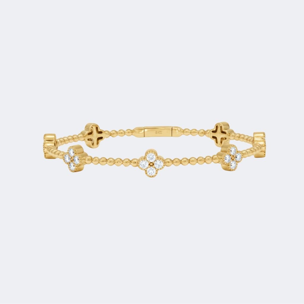 2.044CTW Round Clover Motif Tennis Bracelet