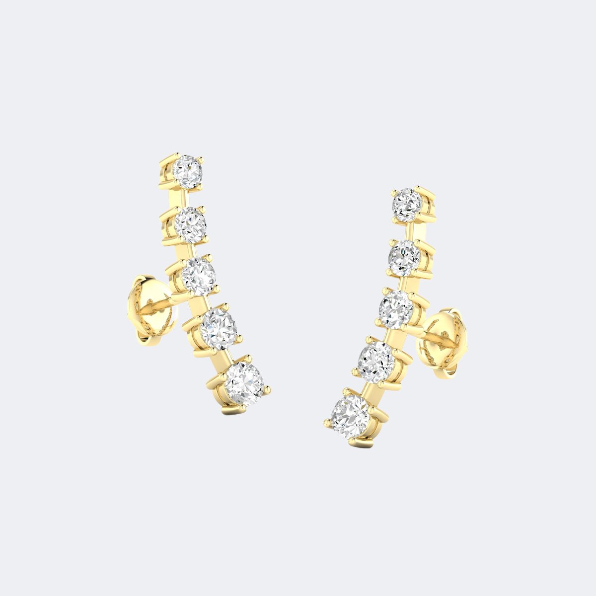 1.10CTW, Round, Prong, Curved Linear Drop / Linear Earrings
