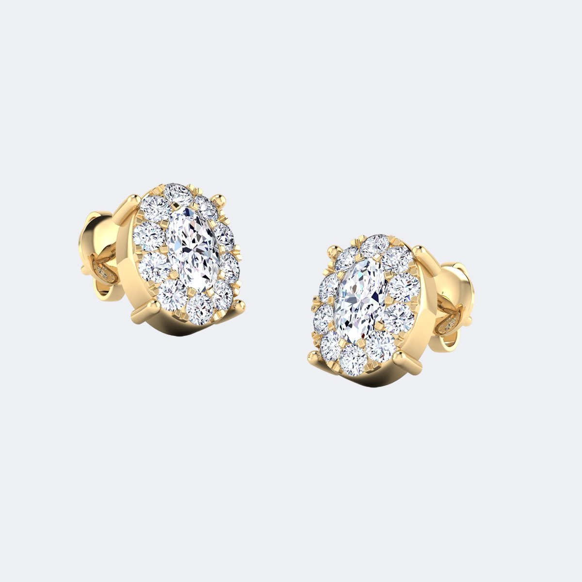 0.95CTW Oval Halo Prong Cluster Stud