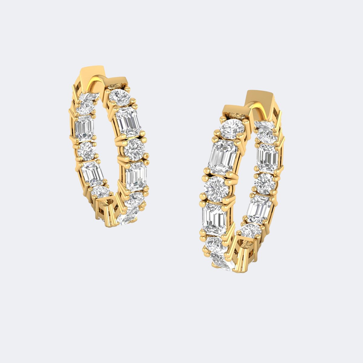 5.15CTW Round Emerald Mixed Shape Bar Set Eternity Hoop Earrings