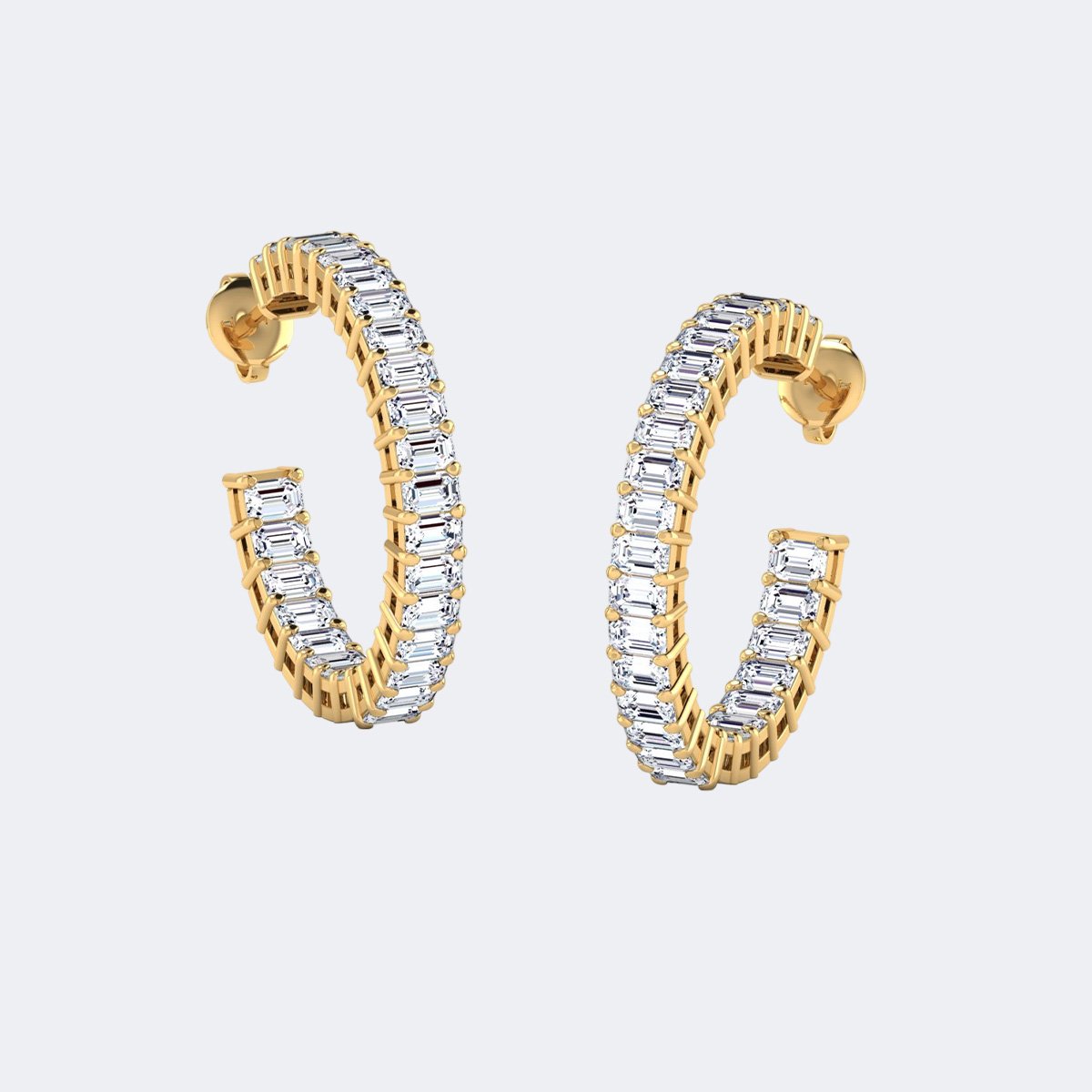 5.05CTW Emerald Cut Bar Set Open Hoop Earrings