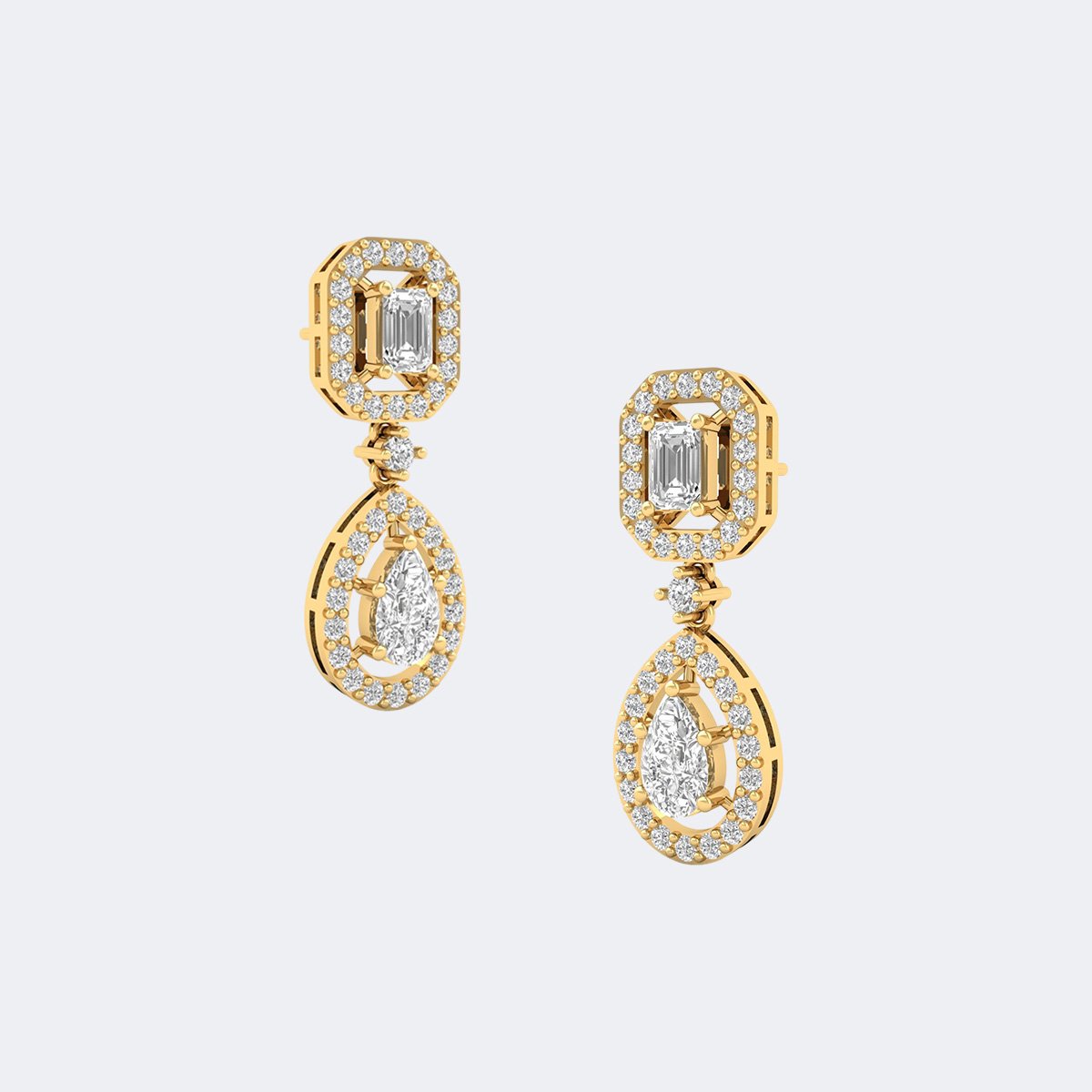 4.60CTW, Emerald /Pear/Round, Prong/Pav?, Statement Drop / Linear Earrings