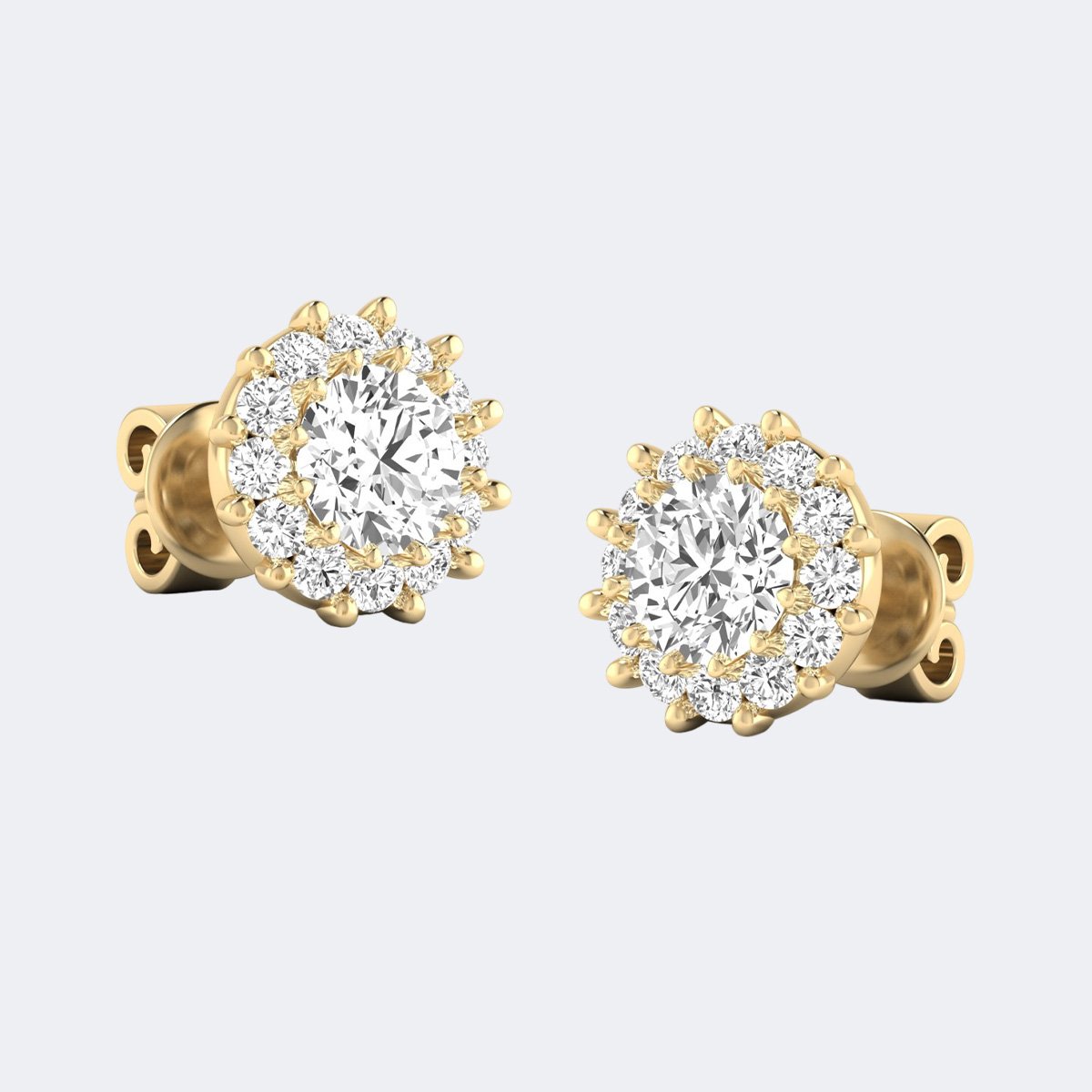 1.50CTW Round Halo Prong Flower Cluster Stud
