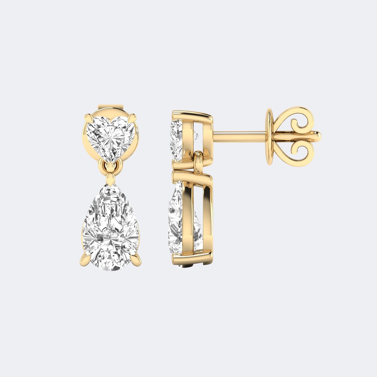 2.25CTW, Heart/Pear, Prong, Two-Stone Drop / Linear Earrings
