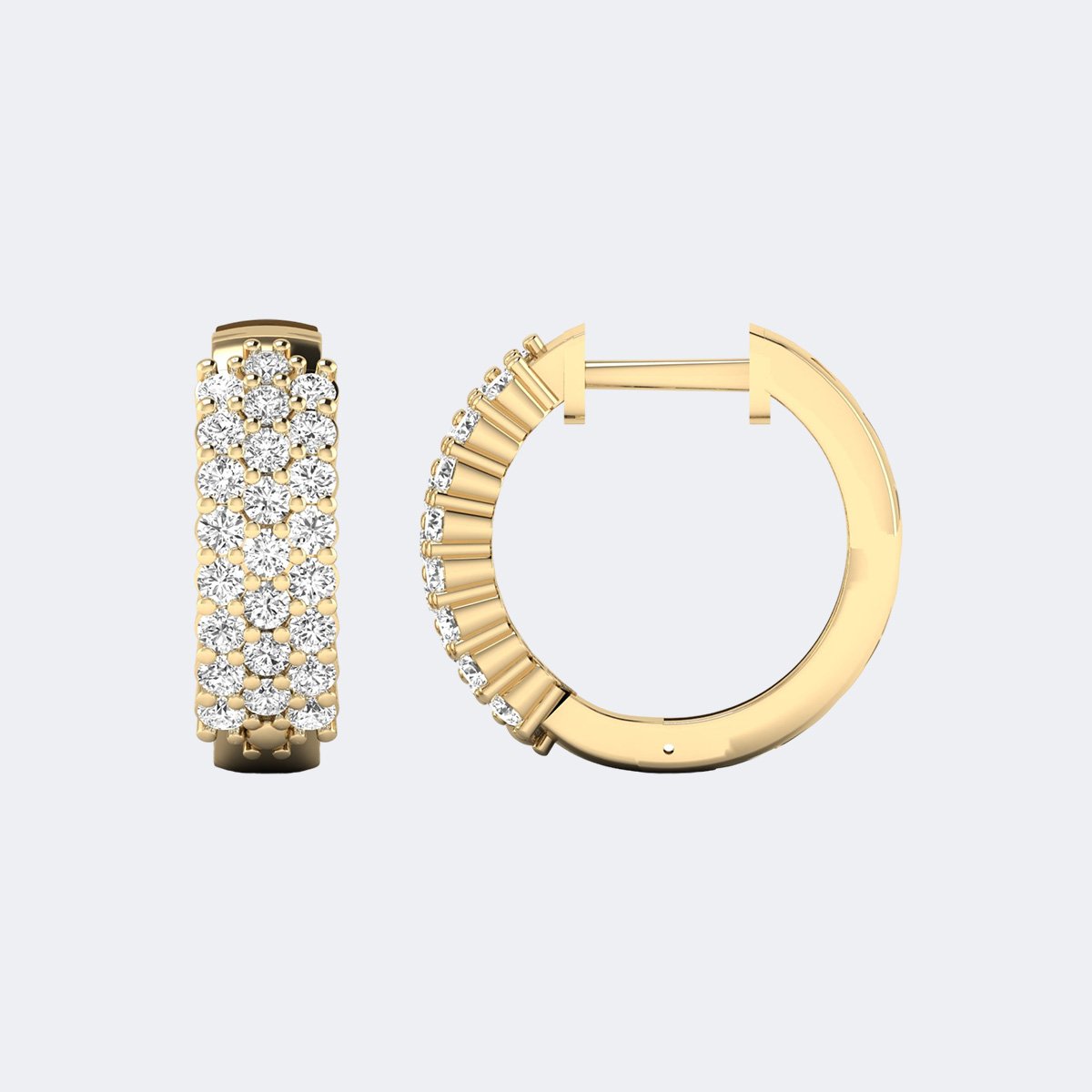 1.00CTW Round Cut Pav? Set Triple Row Huggie Hoop Earrings